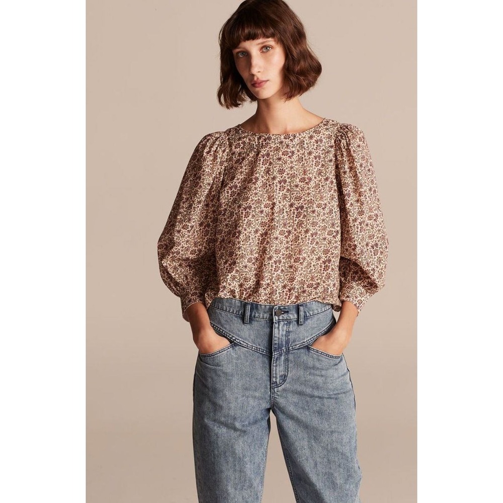 LA VIE Rebecca Taylor Claudine Floral Metallic‎ Puff Sleeve Blouse Size S